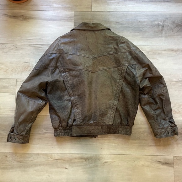 Vintage Rustic Heavy Leather Brown New Zealand  Outback Bomber Jacket Size Large - Picture 5 of 15